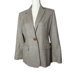Jones New York Country Jacket in Brown Houndstooth Wool Print Size 8 Petite